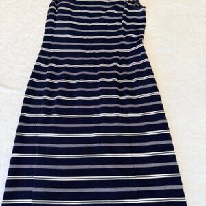 Ann Taylor Navy and cream striped sleeveless dress